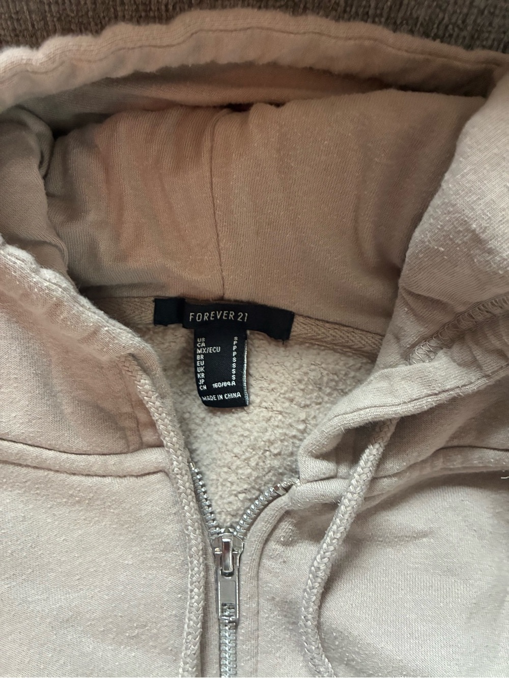 Forever 21 Taupe Plush-Lined Hooded Zip Jacket